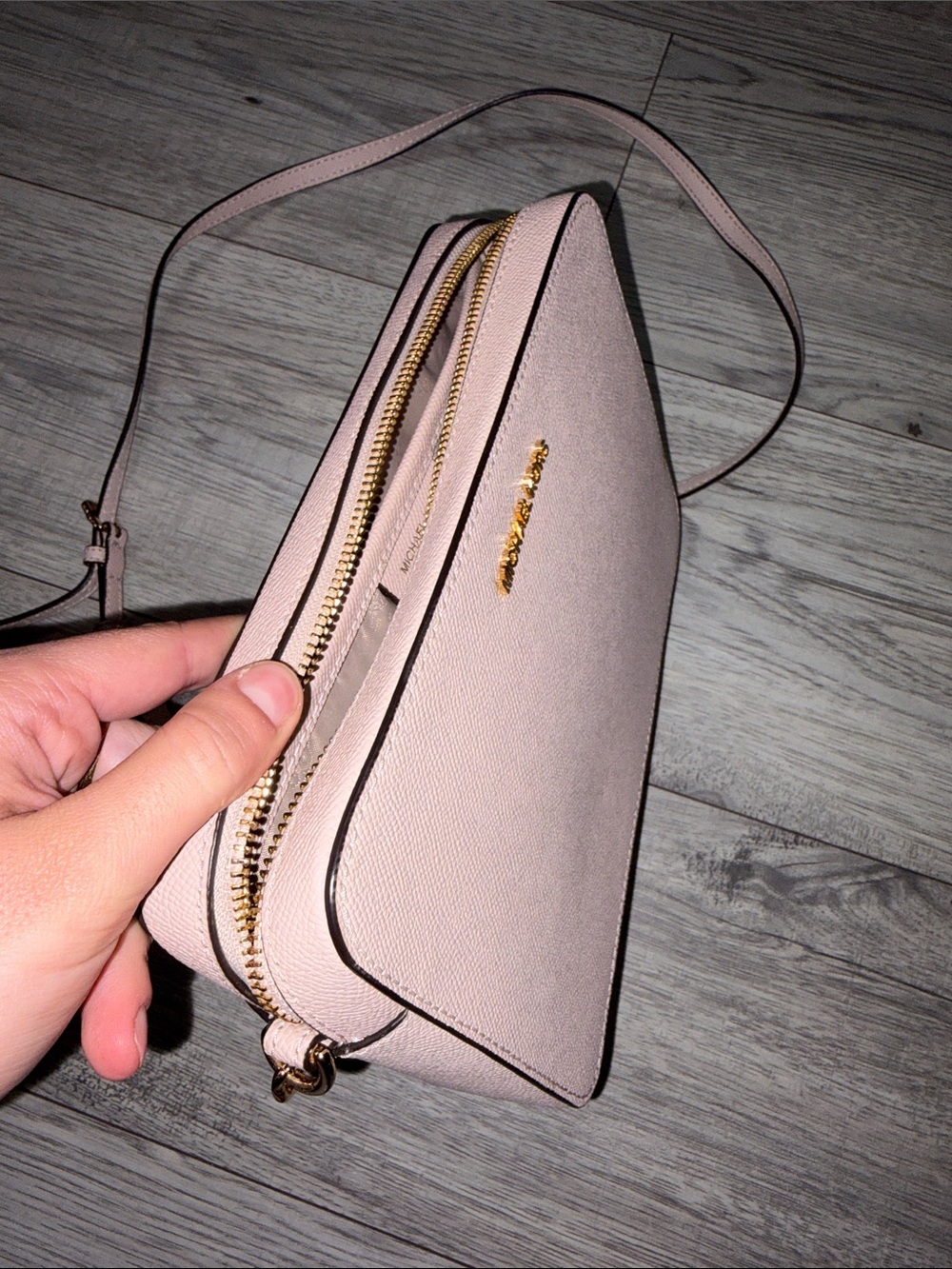 Michael Kors Pale Pink Saffiano Crossbody with Gold Chain Strap - Picture 12 of 15